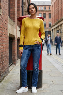 Mustard Contrast Cuff Jumper