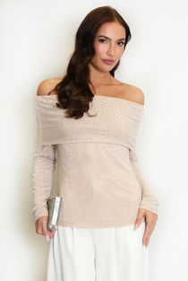 Beige Studded Bardot Top