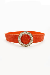 Orange Shell Buckle Woven Belt