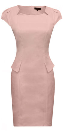 Rose Cotton Satin Puffed Sleeves Peplum Dress