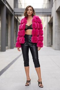 Fuchsia Layered Shaggy Faux Fur Coat