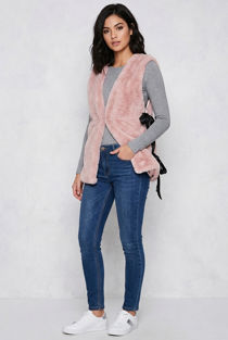 Pink Faux Fur Gilet With Ribbon Sides