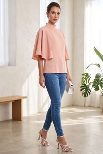 Rose High Neck Blouse With floaty Sleeve