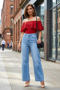 Red Bardot Frill Bodysuit