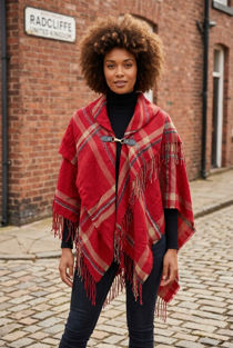 Trim Cape Red Shawl Pullover