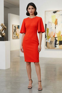  Orange Wide Sleeves Cut Out Midi Dress