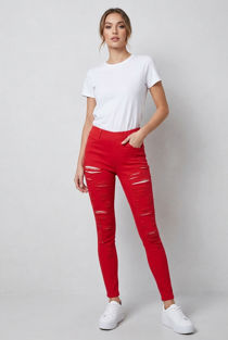Red Ribbed Skinny Jeans