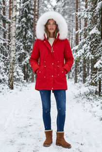 Red Parka Coat with White Fur Lining