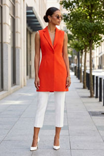 Red Longline Tailored Sleeveless Blazer