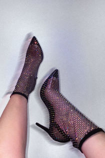 Black Diamante Fishnet Pointed Toe Sock Boots