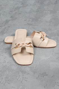 Stone Chain Detail Flat Sandal