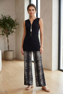Navy Zip Detail Top & Snake Print Loungewear Set