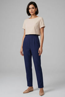 Beige & Navy Two Tone Layered Jumpsuit