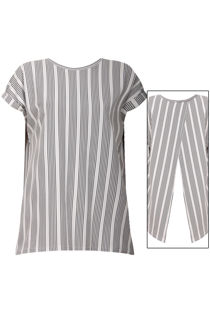 Black and White Straped Split Back Short Sleeves Top 