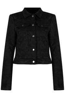 Black Faux Suede Button Front Jacket