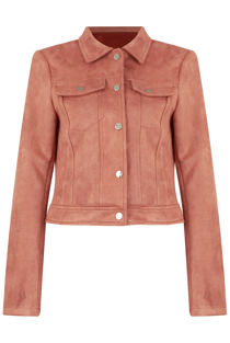 Rose Faux Suede Button Front Jacket In Taupe