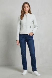 White PVC Quilted and Zipped Trim Turtle Neck Jacket
