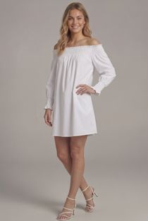 White Elasticated Off Shoulder Shift Dress