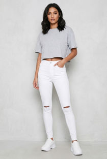White Ripped Knee Skinny Tube Jean