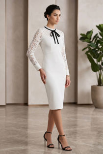 Floral Lace Back Zip Up Midi Dress in White