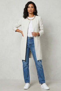Cream Gold Chain Neck Structured Coat