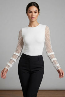 White Open Back Netted Sleeve Bodysuit 