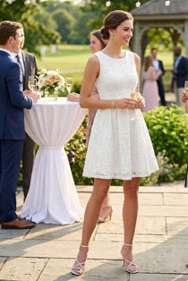 White Floral Textured Back Zip Up Flared Dress 