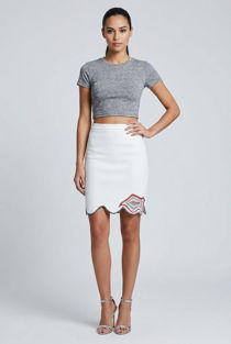 Cream Embroidery Hem Mini Skirt 