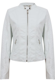 White PVC Quilted and Zipped Trim Turtle Neck Jacket