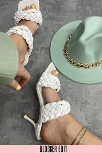 White Braided Twin Strap Mule Heels