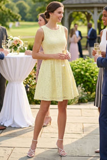 Yellow Floral Textured Back Zip Up Flared Dress 
