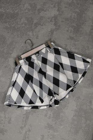 Black Bold Check Flared Shorts