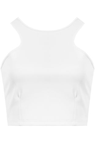 White Racer Neck Crop Tops 
