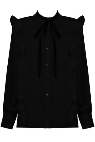 Black Front Button Up Frilled Shirt Top