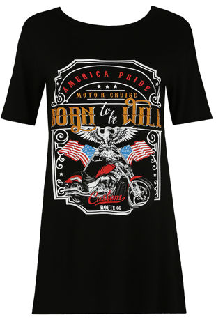 Black Contrast Born To Be Wild Print Tees