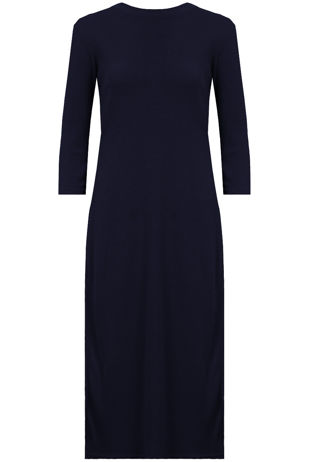 Navy Sides Slitted Long Sleeve Tunic Dress