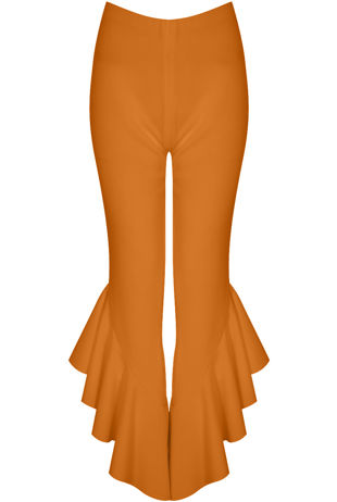Fitted Crepe Draped Frill Hem Trouser In Mustard