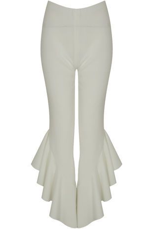 Fitted Crepe Draped Frill Hem Trouser In White