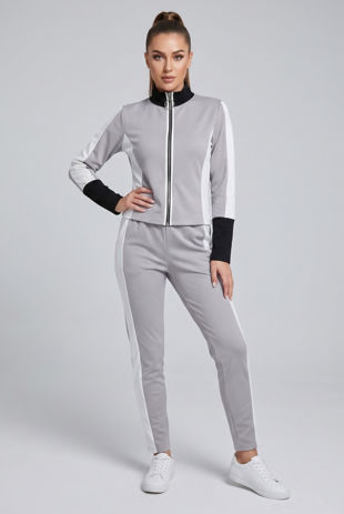 Grey Contrast Print Zip Up Jumper & Trouser Active Wear Set
