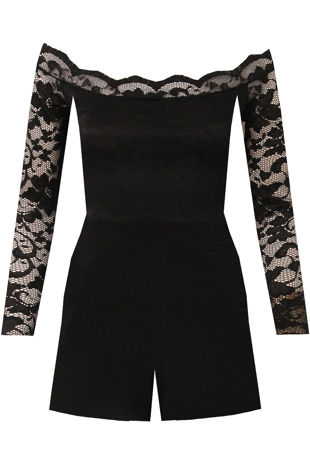 Lace Off The Shoulder Playsuit in Black