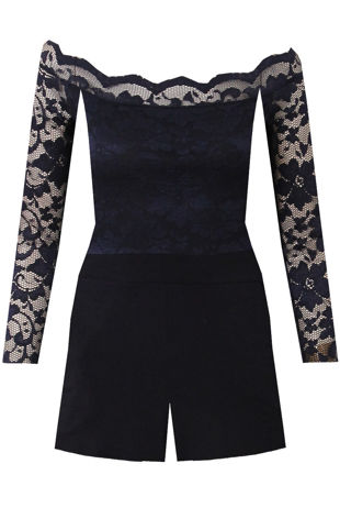 Lace Off The Shoulder Playsuit in Navy