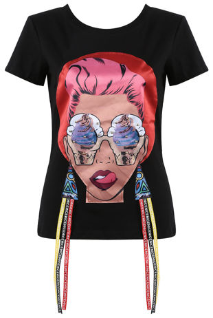 Black Lady Sequin & Pearls Trim Tee