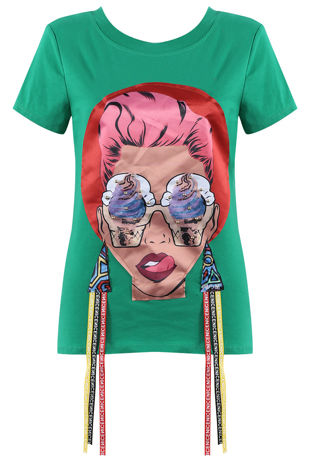 Green Lady Sequin & Pearls Trim Tee