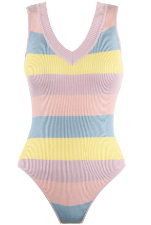 Rainbow Print Low Neck Ribbed Bodysuit 