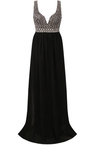 Black Sequin Textured Netted Maxi Dress 