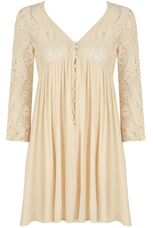 Cotton Boho Dress With Sheer Lace Bodice 