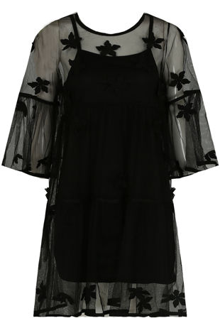 Black Flower Crochet Netted Shift Dress