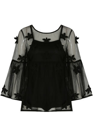 Black Flower Crochet Netted Tops