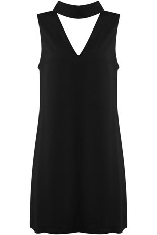 Black Tab Neck Cut Out Shift Dress 