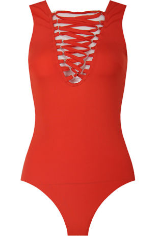 Orange Lace Up Long Sleeve Bodysuit